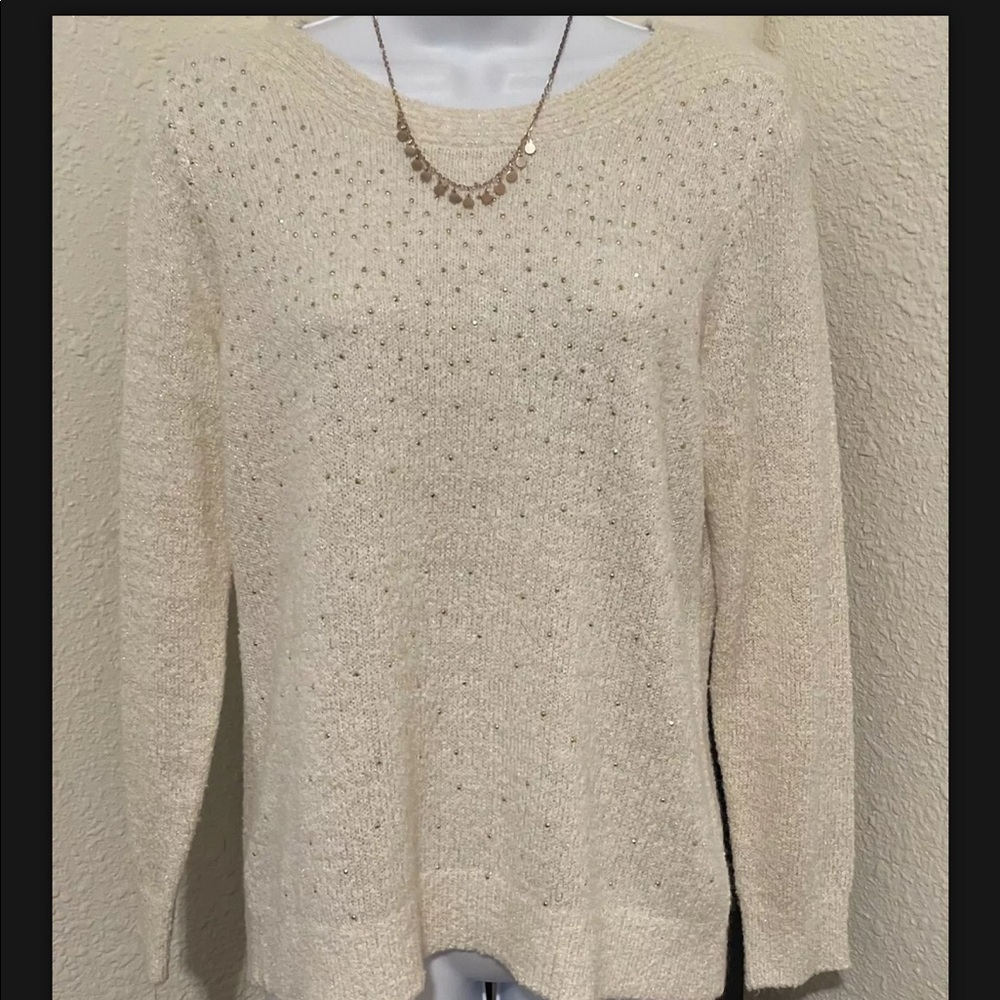 🆕 NWT C.D. Petites Boat Neck Sweater in Ivory & Gold Sz P-Small